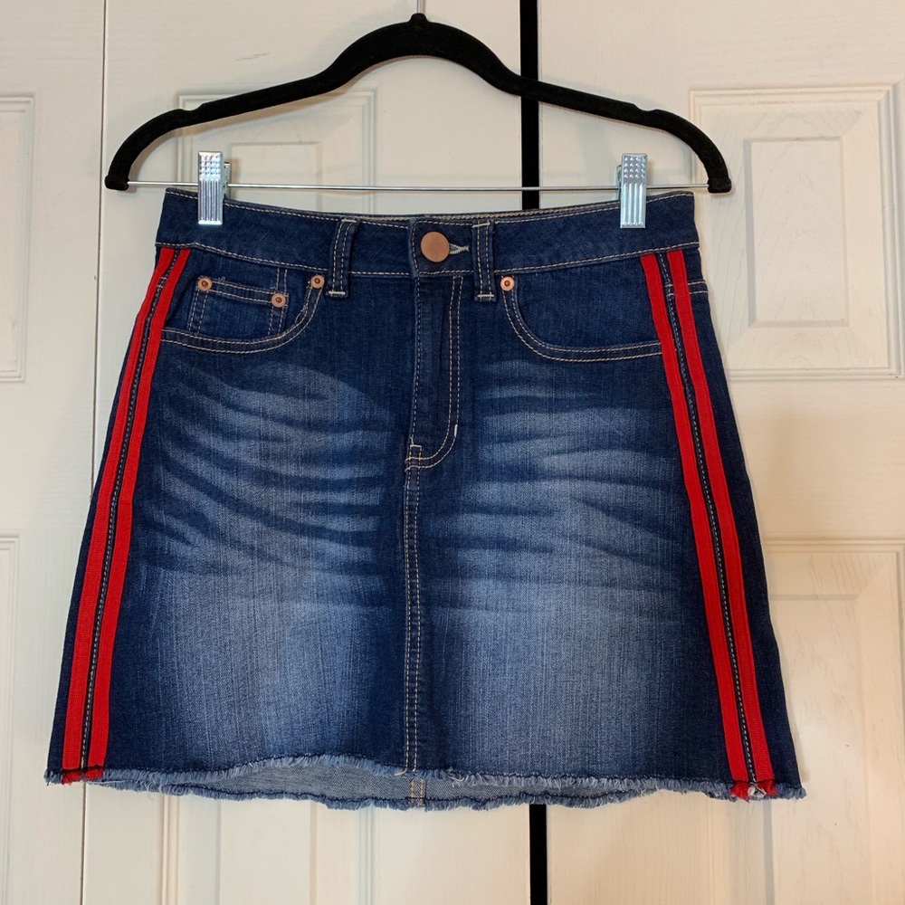 Red Pinstripes Denim Skirt